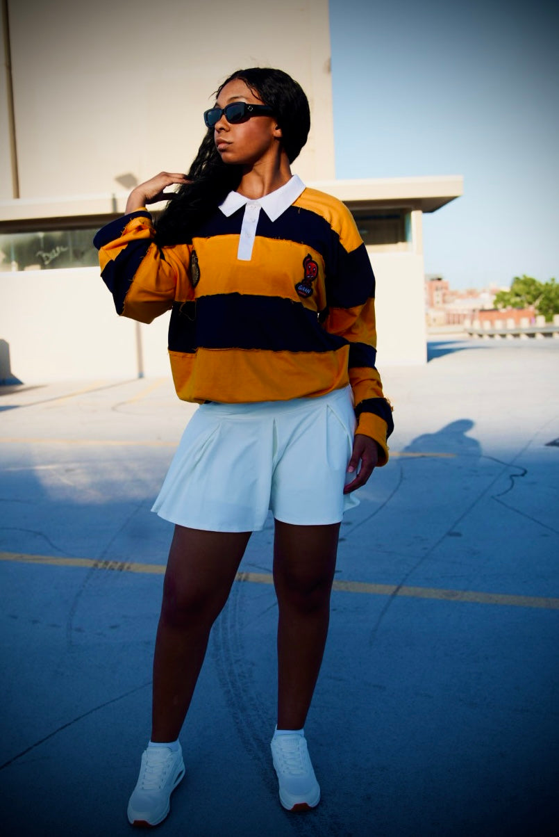 GÍRÁN “Golden Rebellion” Distressed Rugby Long-sleeve Polo