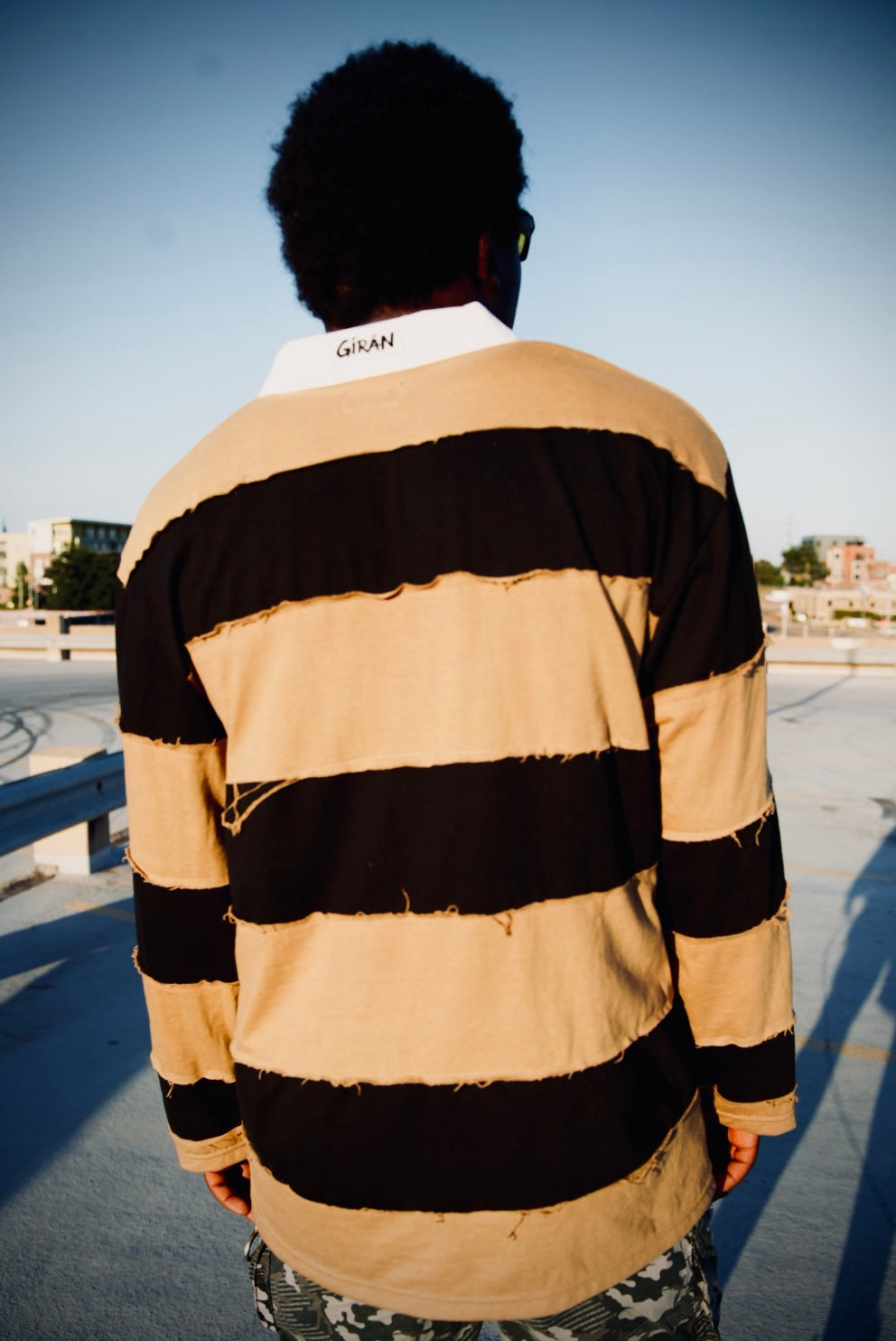 GÍRÁN “Sandstorm Rebellion” Distressed Rugby Long-sleeve Polo