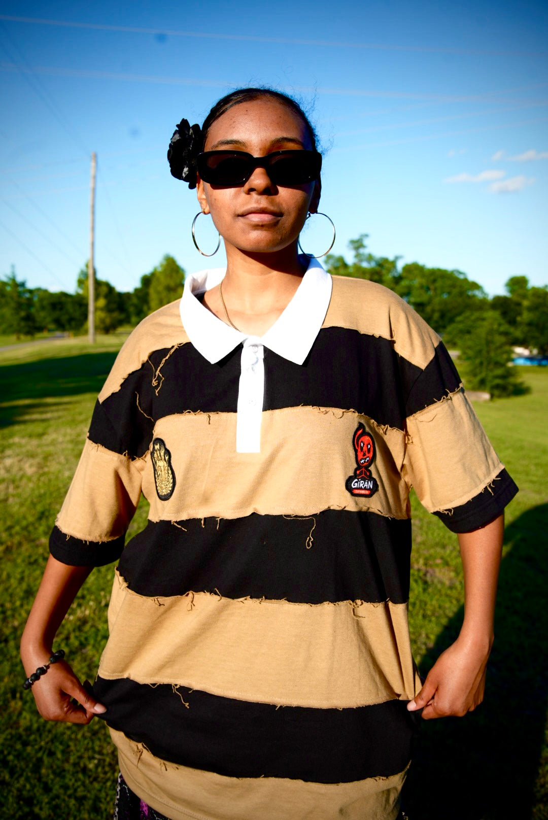 GÍRÁN “Sandstorm Rebellion” Distressed Rugby Short-sleeve Polo