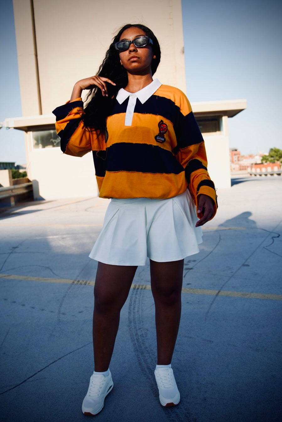 GÍRÁN “Golden Rebellion” Distressed Rugby Long-sleeve Polo