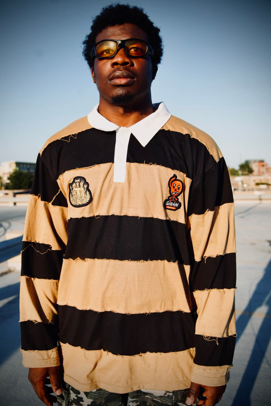 GÍRÁN “Sandstorm Rebellion” Distressed Rugby Long-sleeve Polo